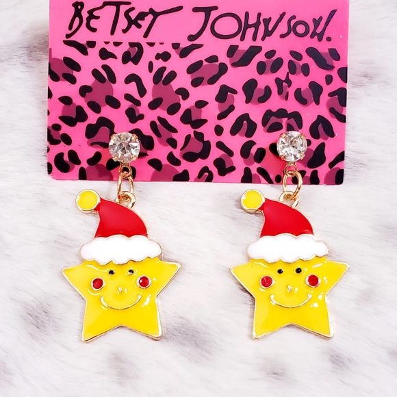 Gold plated crystal yellow red and white Christmas Santa Hat star earrings - Picture 10 of 12